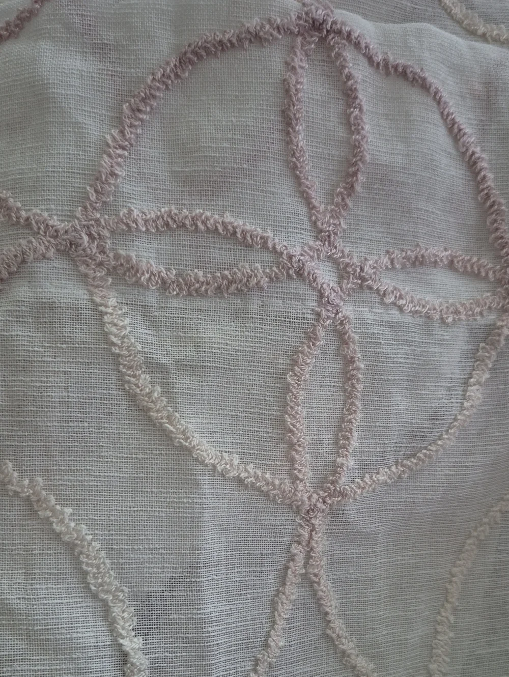 Two Vintage White Semi Sheer Curtain Panel Chenille Accent Pattern 36x63 (72x63)